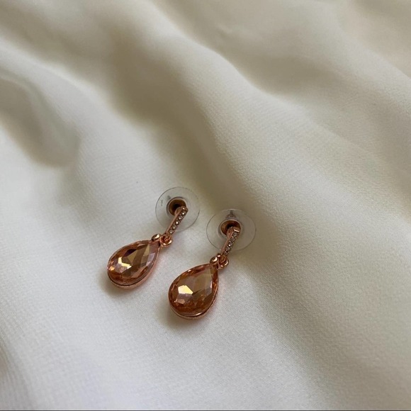 VTG Rose Gold Peach Teardrop CZ Dangle Earrings - Picture 4 of 7